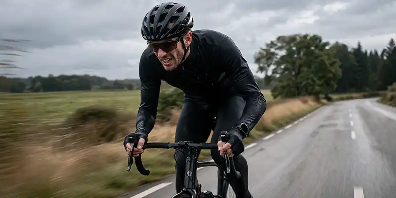 Rytter i kort intervalindsats med tydelig forskel i tempo og kraft.